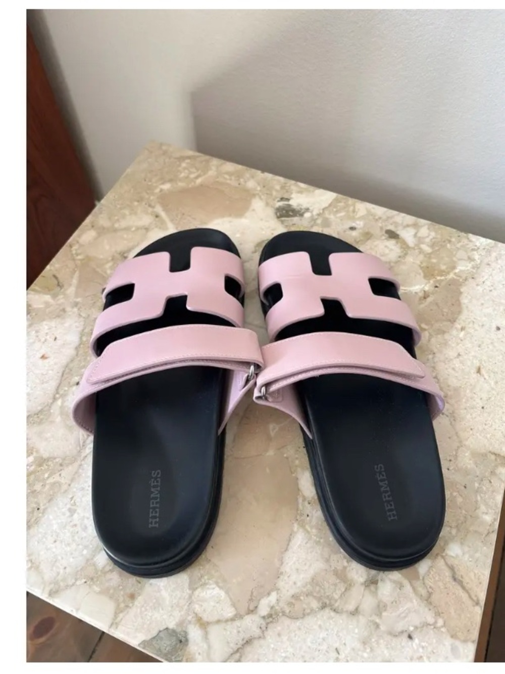 Hermes Pale Pink and Black Slide Sandals - Picture 3 of 7